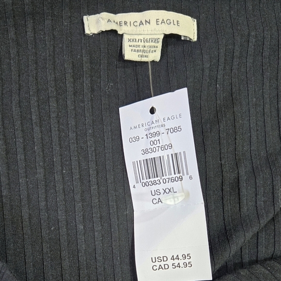 American Eagle NWT Black Ribbed Knit Twist Cutout Front Long Sleeve Mini Dress - Picture 7 of 8